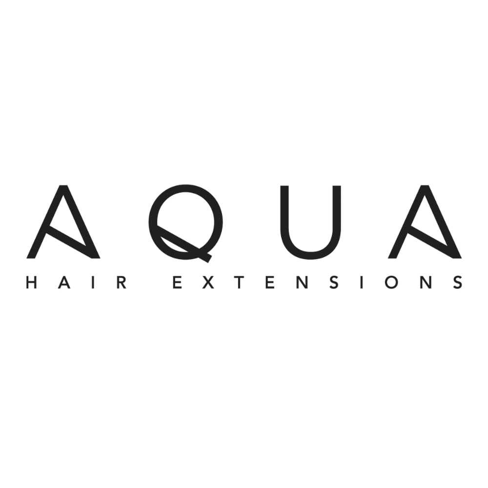 Aqua Hair Extensions logo, bold black text on a white background.
